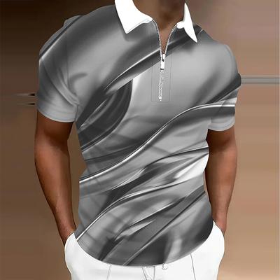 Erkek Gömlek Polo Günlük Fermuarlı Kısa Kollu Moda Günlük Fermuarlı Yaz İlkbahar Normal Kesim 3D Baskılı Gömlek