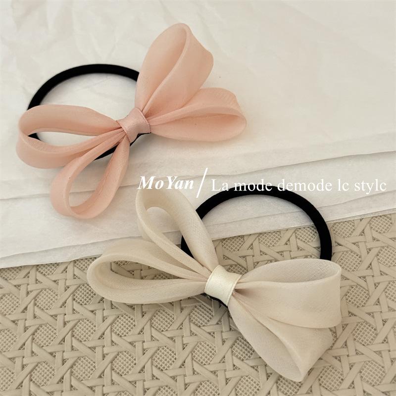Korean mesh three-dimensional bow hair rope sweet girl headband rubber band double ponytail hair band on the back of the head