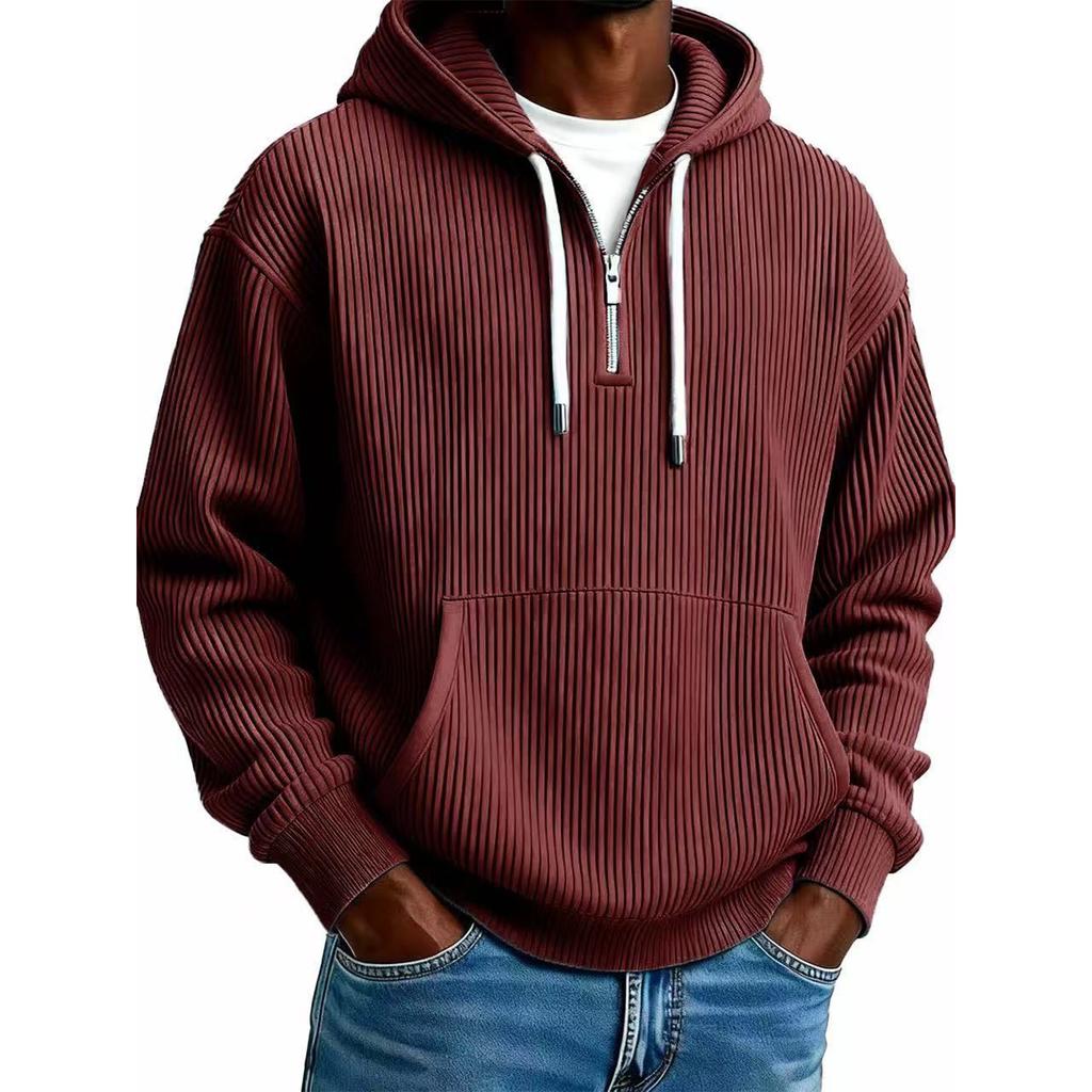 Men's Casual Solid Color Zipper Long Sleeve Hooded Sweatshirt, Everyday Zipper Casual Long Sleeve T-Shirt