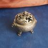 Vintage Brass Cloud Pattern Double Lion Desktop Ornament Sandalwood Incense Burner Hollow Three-Legged Cauldron D