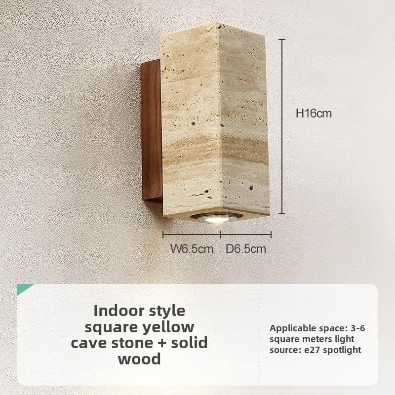 Wabi Sabl Yellow Marble Wall Lamp Japan Bedroom Bedside LIving Room Wall Llght Travertine Stair Corridor Decor Lighting Fixture