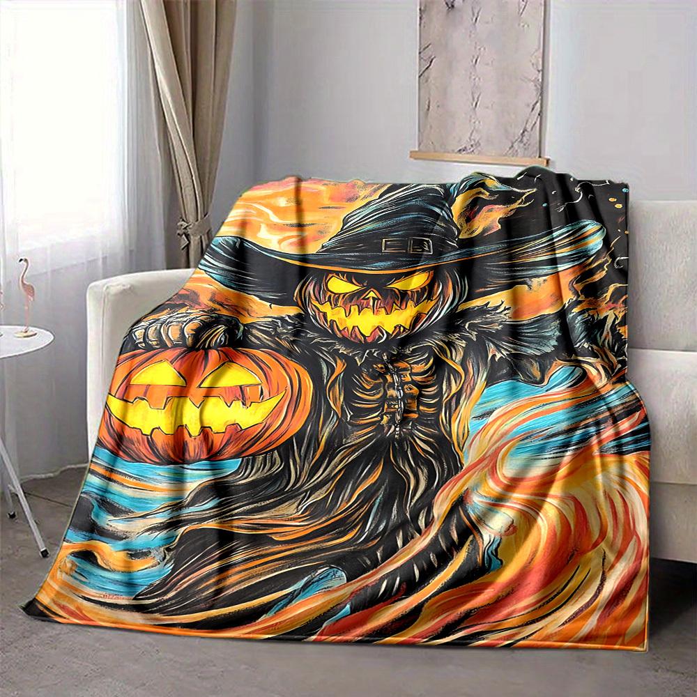1pc Halloween Pumpkin Print Blanket Lightweight Flannel Throw Blanket For Sofa, Bed, Living Room, Office, Outdoor Travel, Camping