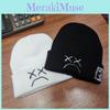 Fashion Knitted Hat With Sad Expression Embroidery Design For Wear Daily