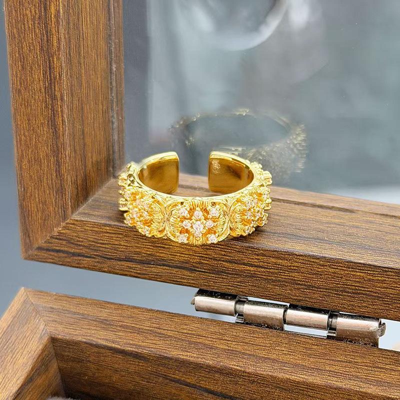 Medieval Vintage Chain Full Of Diamonds Zir*****Pen Ring Women'S Fashion Light Luxury Ring Index Finger Ring