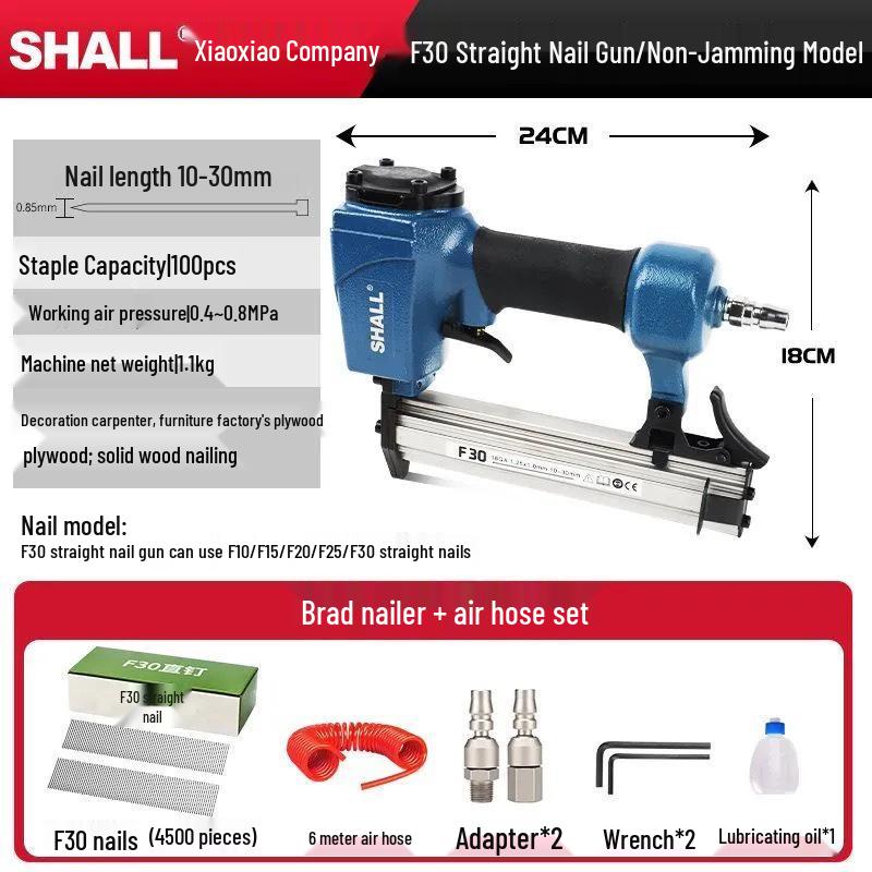 Powerful Pneumatic F30 Brad Nailer - No Jam, Continuous Fire for Woodworking