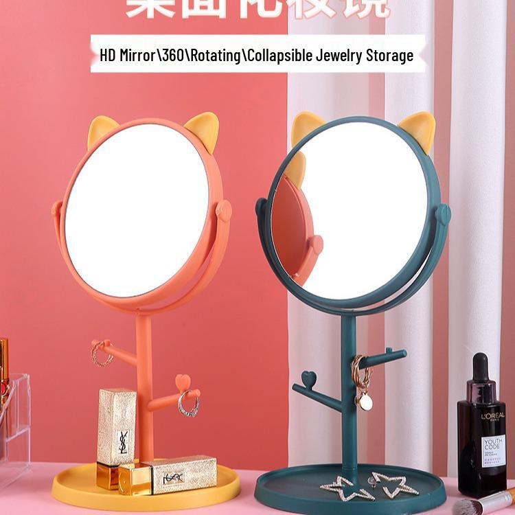 Rotating HD Cat Ear Vanity Mirror - Portable Desktop Makeup Mirror