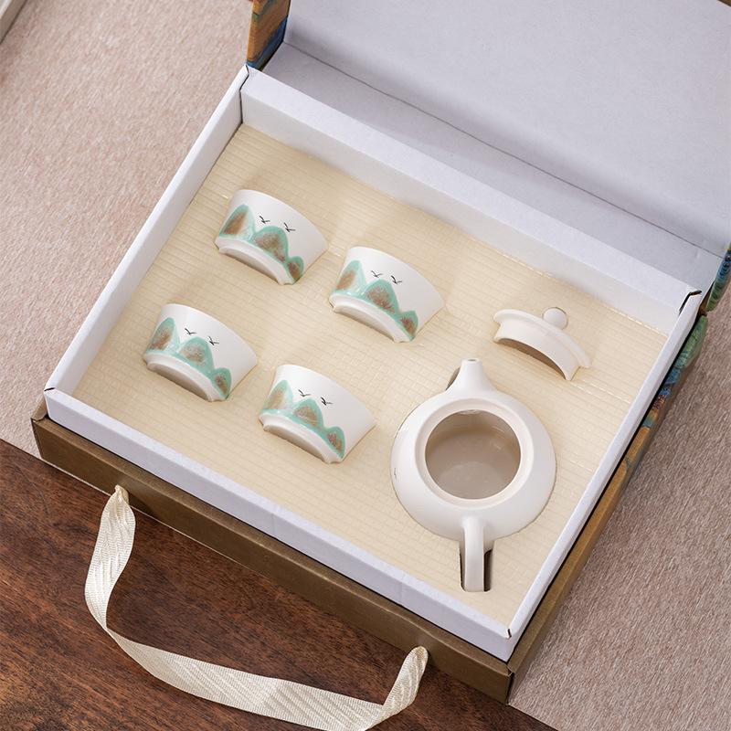 High-end hand-painted Kung Fu tea set, Xi Shi teapot cover bowl to make tea, teacup light luxury business gift box, gift.