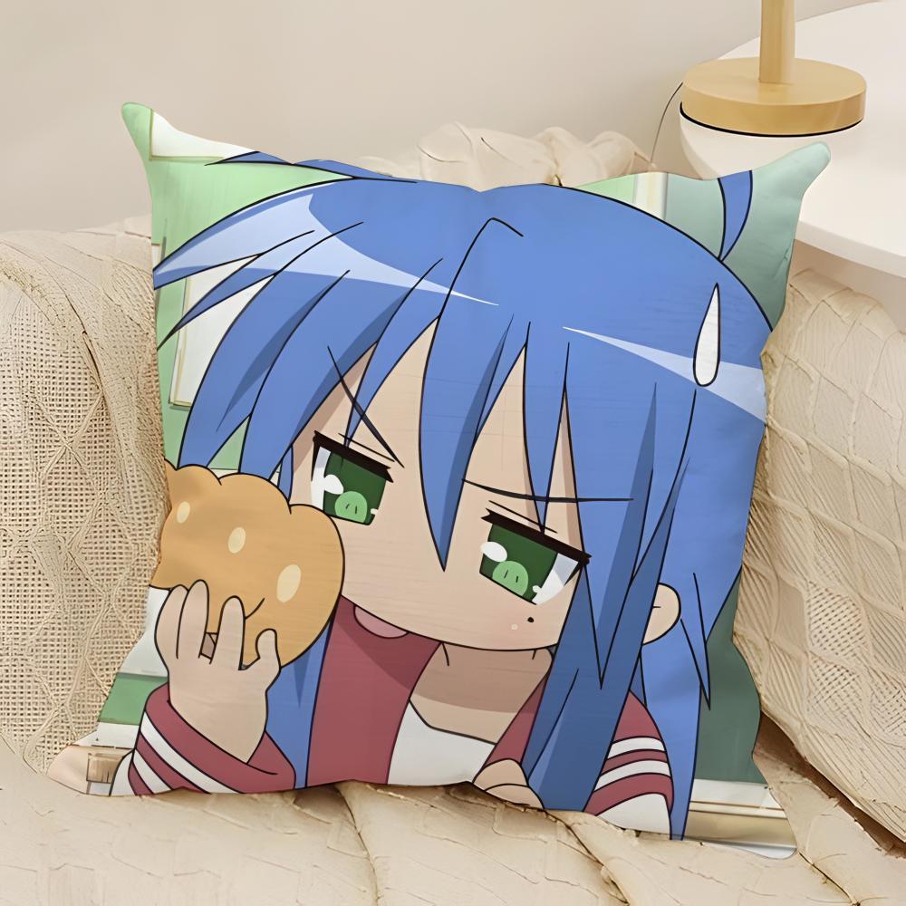 Anime Lucky Star Pillow Case Natural Linen DoubleSided Printing Sofa Home Decor Cushion Cover