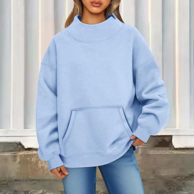 Women's Fashionable Solid Color Round Neck Long Sleeved Sports Casual Pullover Sweatshirt Top