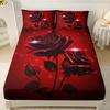 1pc Fitted Sheet Romantic Red Rose Printed 100% Polyester Breathable Bedding Set for Home Bedroom Decor Without Pillowcase