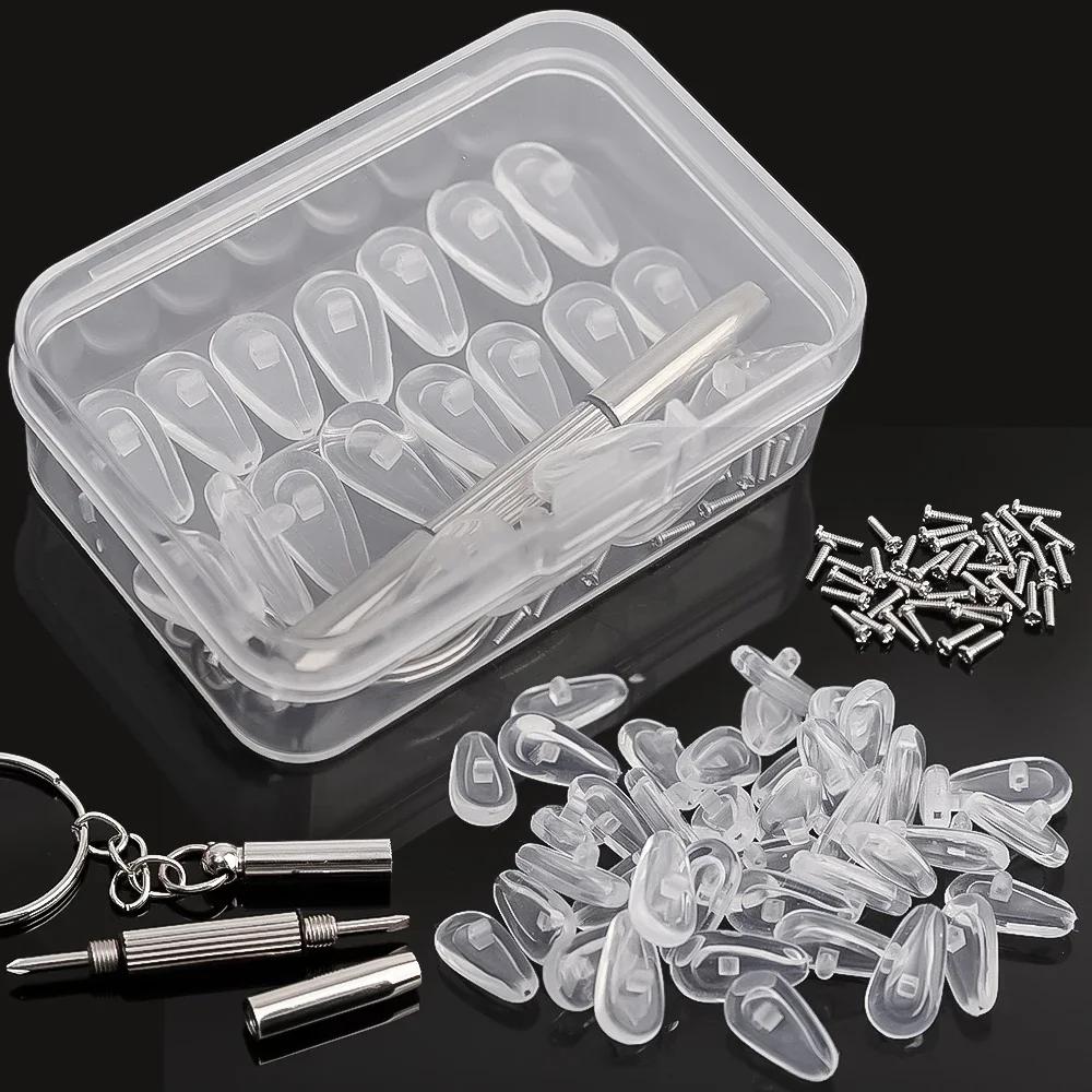 Eyeglasses Nose Pads with Screwdriver Soft Oval Silicone Air Chamber Glasses Anti-slip Nose Pad Screw Replacement Repair Tools