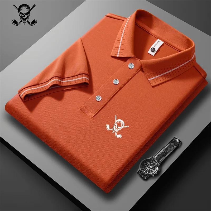 

Високоякісна літня новинка S-3XL, чоловіча футболка з коротким рукавом, прохолодна та дихаюча футболка поло, повсякденний діловий топ M білий/коралові червоний колір