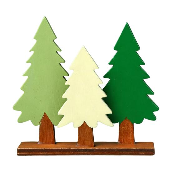 Rustic Tree Table Sign Wooden Christmas Sign, 3 Colors Pine with Holiday Desktop Ornament Base, Xmas Decoration for Party Seasonal