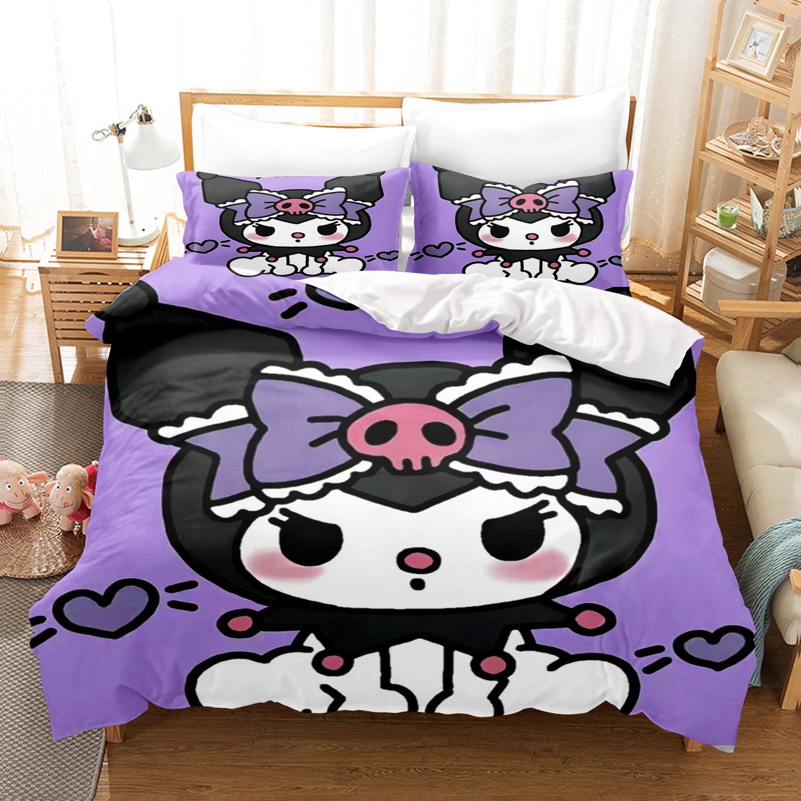 

Kuromi Duvet Cover Set Bedding Comforter Sets King Size 3D Children S Bedding Set Cute Printed Cartoon Quilt Cover AU Single(140*210cm)3pcs