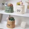 Pen Holder Wrinkled Paper Bag with Animal Decor, Resin Desk Cup Organizer & Succulents Planter, Cute Stationery Gift for Students Office Soft