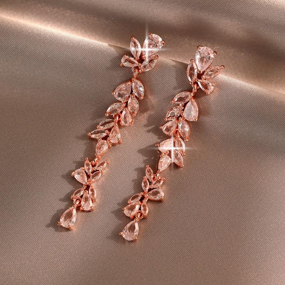 Silver Color Leaf Shape Bracelet Shiny Crystal Wristlet Dangle Earrings  Bridal Wedding
