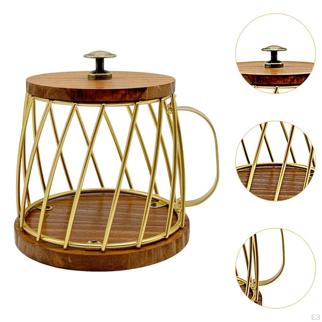 Coffee Pod Holder Basket Metal Wire Cup Shaped Wooden Capsule Container for Kitchen