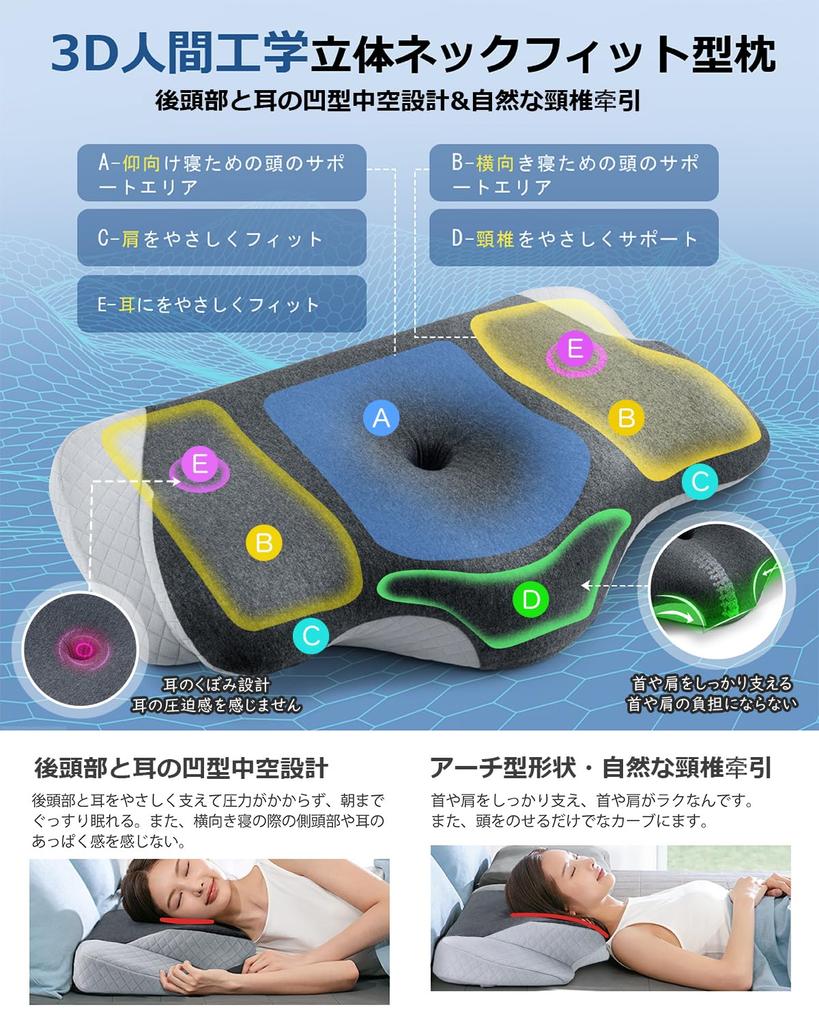 This Memory Foam Pillow Relieves Neck Pain. [Concave Hollow Design for Ear and Back Areas, New Modal Cotton Material, Adjustable Pillow Cover]