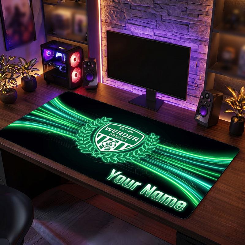 Werder Bremen FC Custom Large Mouse Pad, Personalized Name Text Print, Football Logo Non‑Slip Desk Mat Gaming Gift