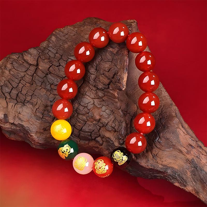 Natural Five-Color Agate God of Wealth Bracelet – Unisex Jewelry