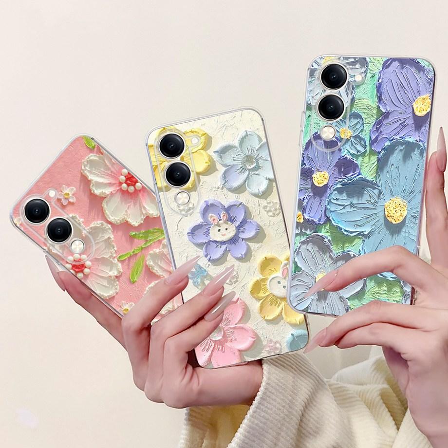 For Vivo Y29s Y29 4G 5G / Vivo Y04 4G Back Cover Girly Fashion Flower Butterfly Painting Case Soft TPU Clear Slim Silicone Funda