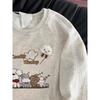 Lace Design with Puppy Pattern Women's Hoodie Round Neck Woman Long Sleeved Pullover Autumn Loose Casual Fashion Top