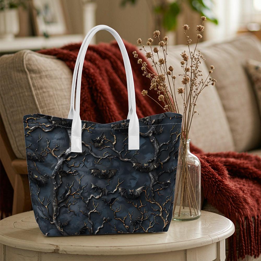 Goth Bat Tree Tote Bag Dark Style Shoulder Bag For Daily Use