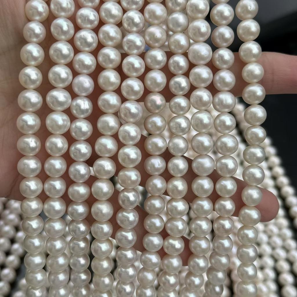 1String, White Natural Freshwater Pearls, Handmade Near Round Pearl Beads for Jewelry Making DIY Crafts (Beads 7.5-8.5mm, Length 36cm)