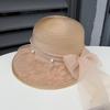 Elegant Flower Pearl Lady Hat Summer Organza Wide Brim Sunscreen Kentucky Derby Hats Women Church Wedding Beach Sun Cap