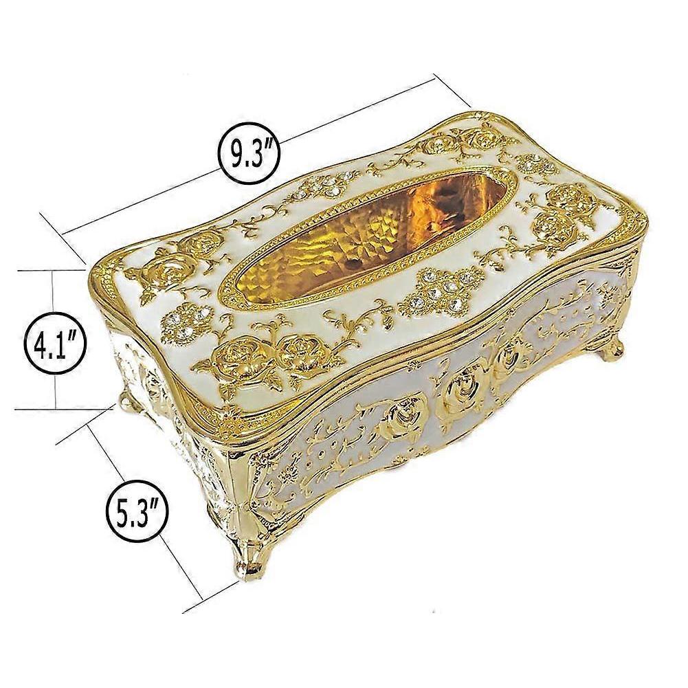 Strass-Taschentuchbox-Halter, Luxuriöse Europäische Stil Rose Taschentuchbox-Abdeckung für Zuhause(Gold&Weiß)