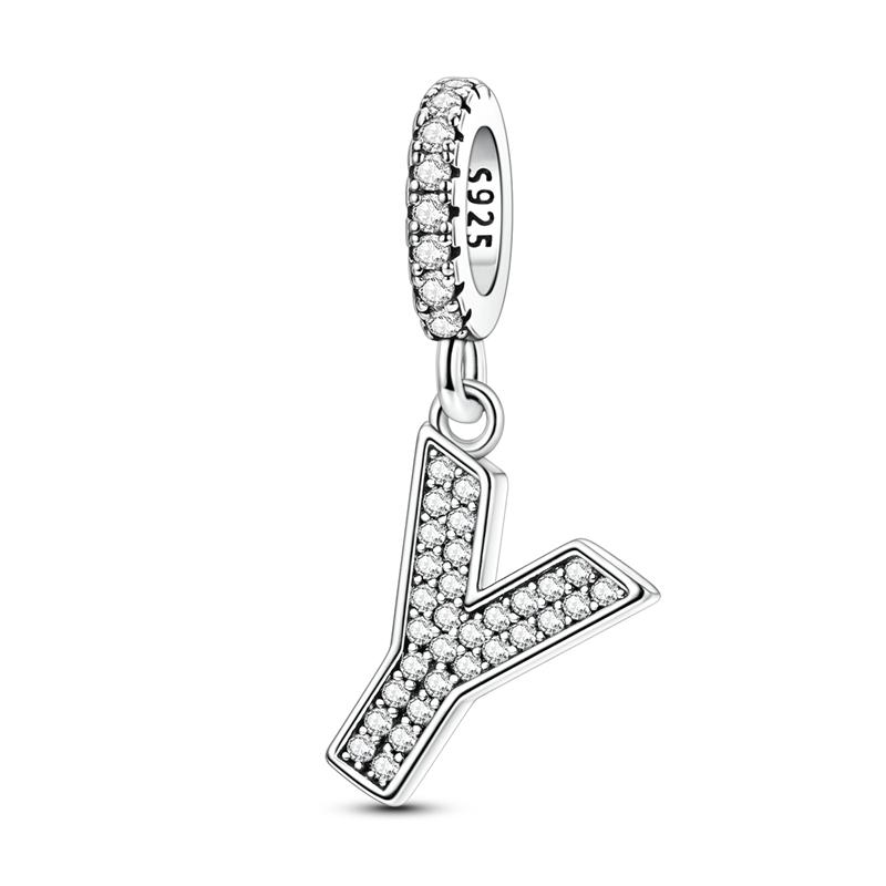 New 26 A-Z Diy Letter Charms Beads Pendant Copper Fit Original Bracelets Bead Making Anniversary Women Jewelry Gift