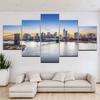 Leinwandgemälde Wohnzimmerdeko Drucke Poster 5 Stück Rahmen Brooklyn Bridge Sonnenuntergang Stadt Nachtansicht Bilder Wandkunst Kein Rahmen
