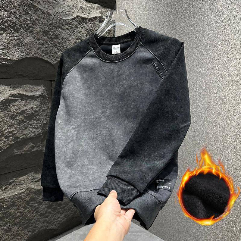 2025 Men's Korean Style Fleece Hoodie: Trendy Autumn/Winter Long Sleeve Pullover