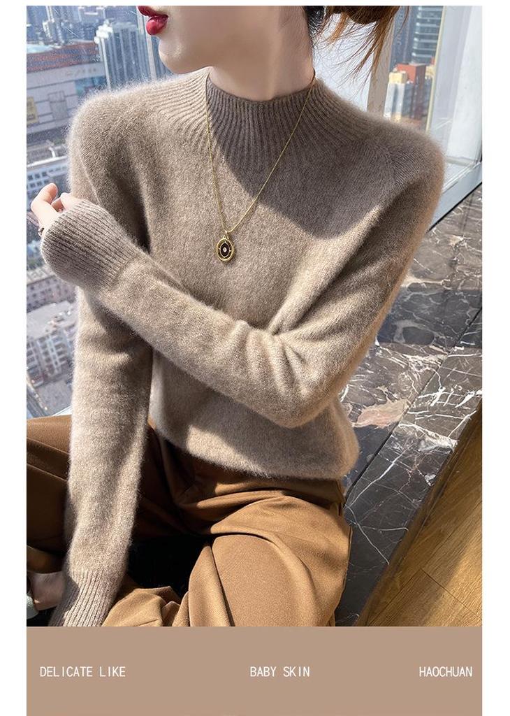 100% Pure Wool Thick Knit Half-High Neck Sweater - Luxurious Cashmere Base Layer for Autumn/Winter