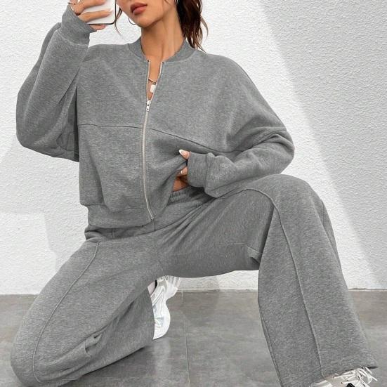 Women's 2 Piece Outfits Fall Casual Zip Up Tracksuit Long Sleeve Sweatshirt And Wide Leg Sweatpant Lounge Set