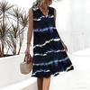 Plus Size V Neck Sleeveless Dress Lakeside Green Hills Scenic Print For Park Picnic Gathering