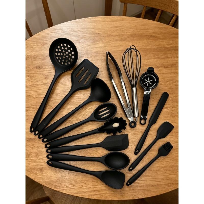 Silicone soup spoon, spatula set of 14 pieces - non-stick pan, food-grade, high-temperature resistant silicone kitchenware set