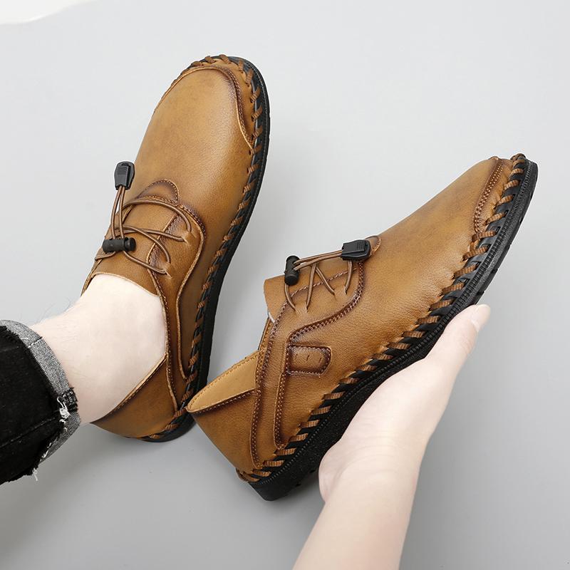 Herr Blå Mockasiner Vandringsskor Slip-on Handgjorda Körskor Casual Läder Breda Utomhusskor Större Storlekar