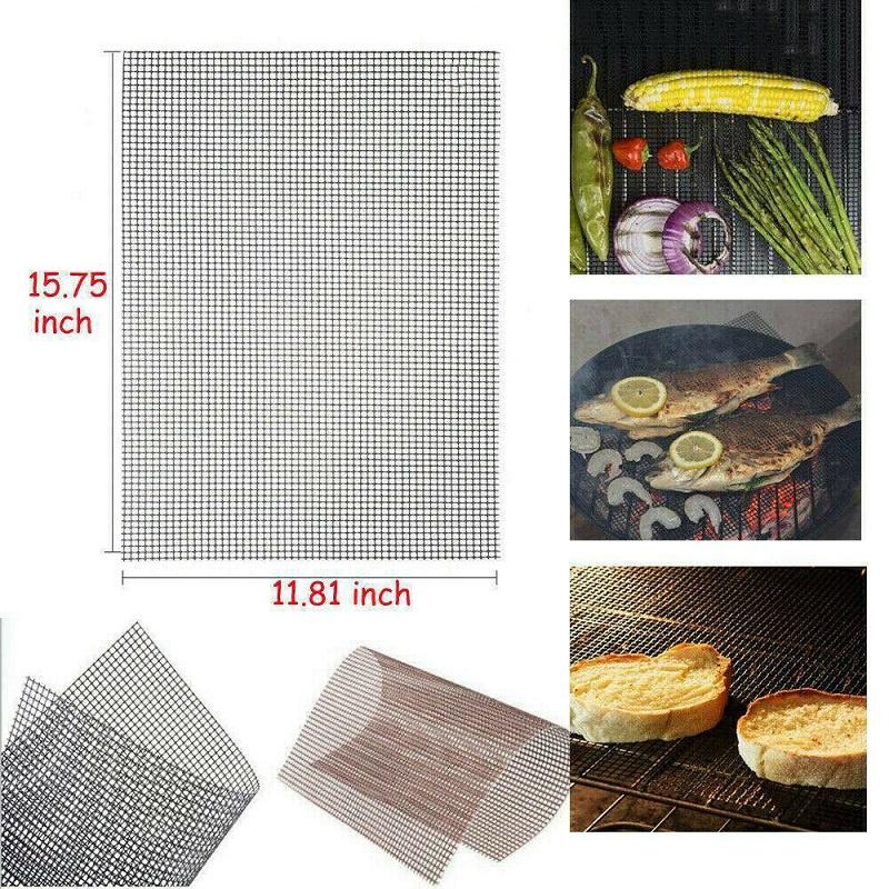 5pcs Bbq Grill Mesh Nonstick Mat Reusable Sheet Heat Resistant Baking Cooking