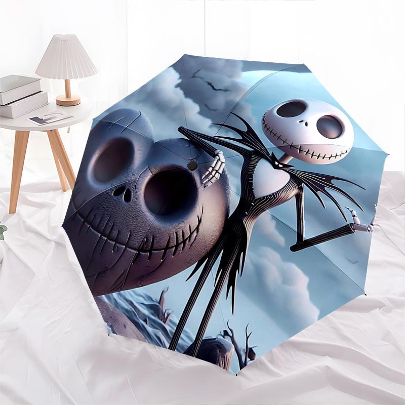 1 Auto Open Jack Skellington, Heart Themed Colorful 8-rib Portable Umbrella for Men and Women, A Compact Commuting Companion Suitable for Da