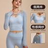 Womens Long Sleeve Mesh Overlay Yoga Top - Breathable Stretchy Fitness Tee With Built-in Bra Support