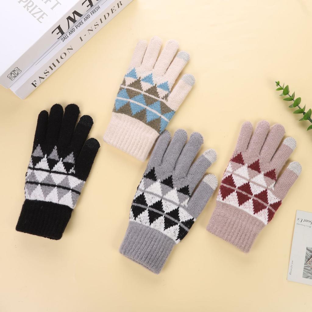 Winter Neu Warme Anti-Rutsch Verdickte Wollhandschuhe Gestrickte Mode Jacquard Handschuhe Bequem, Lässig und Vielseitig