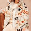 Li Ning Sports Trend Series All Over Pattern Embroidered Stand Collar Long Sleeve Down Jacket Women Outerwear Off-White AYMS090-3