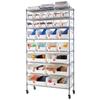 8-Tier Rolling Bin Storage Rack, 26 Organizer Bins, Bin Rack Storage Steel Wire Shelving System with Wheels, Mobile Tool Organizer for Garage,