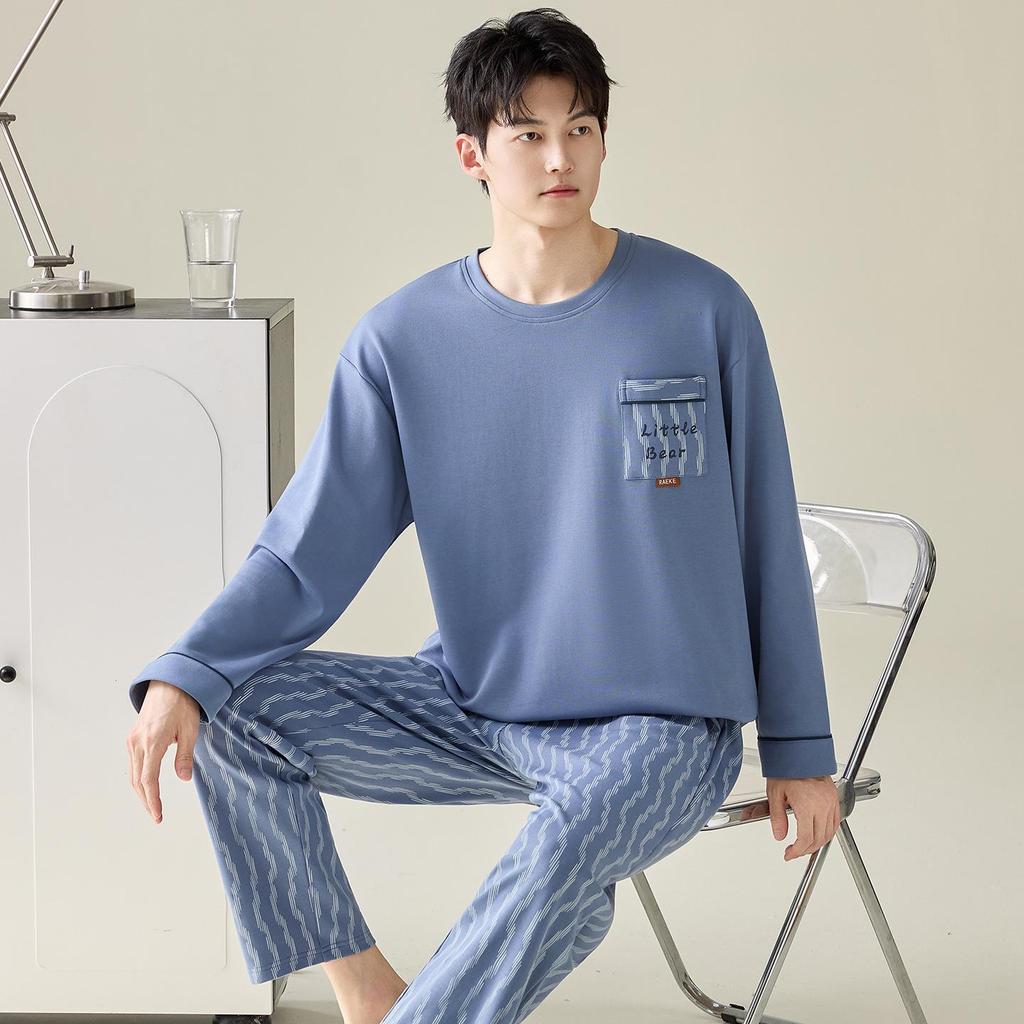 Men's Plus Size Cotton Pajama Set - Long Sleeve & Pants, All Cotton, Relaxed Fit