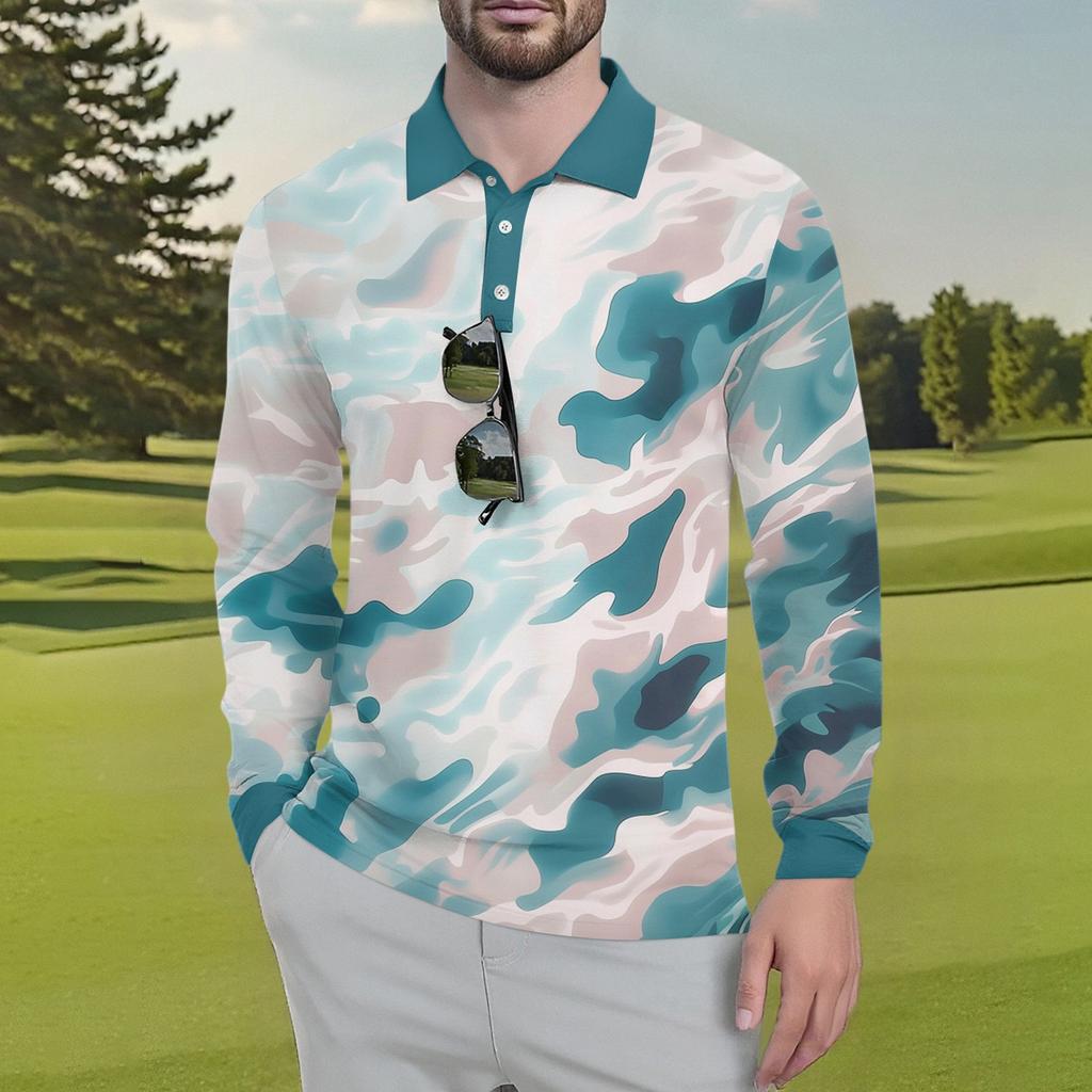 Men's Classic Golf Shirts Ice Silk Breathable Long Sleeve Performance Collar Shirts Lightweight Summer Casual Quick Dry Tee