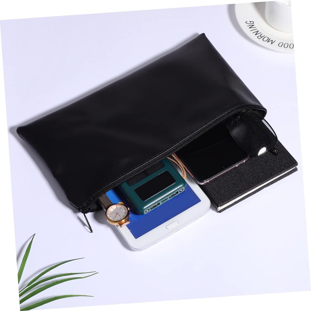 EXCEART PU Leather 2-Piece Zippered Money Bag Wallet Pouch for Coins, Checks, Cosmetics, and Cash Organizer, 28x6x0.4 Inches