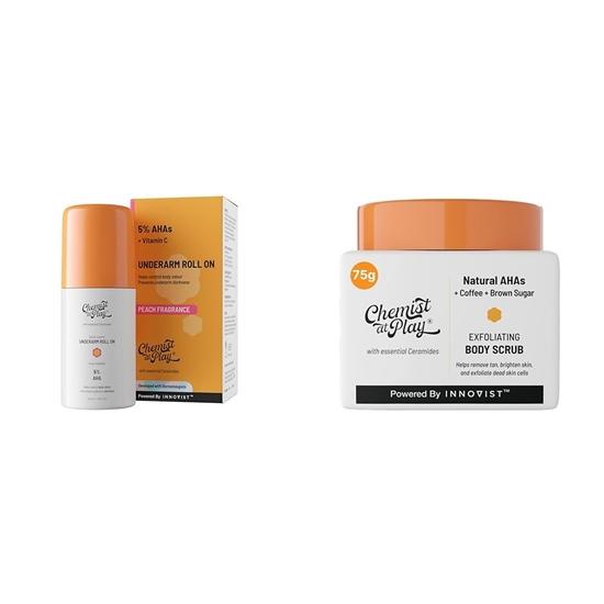 Chemist At Play Kuličkový deodorant pod paže s 5% AHA Vegan | Bez SLS | 40 ml Exfoliační tělový peeling pro odstranění opálení | 75 g