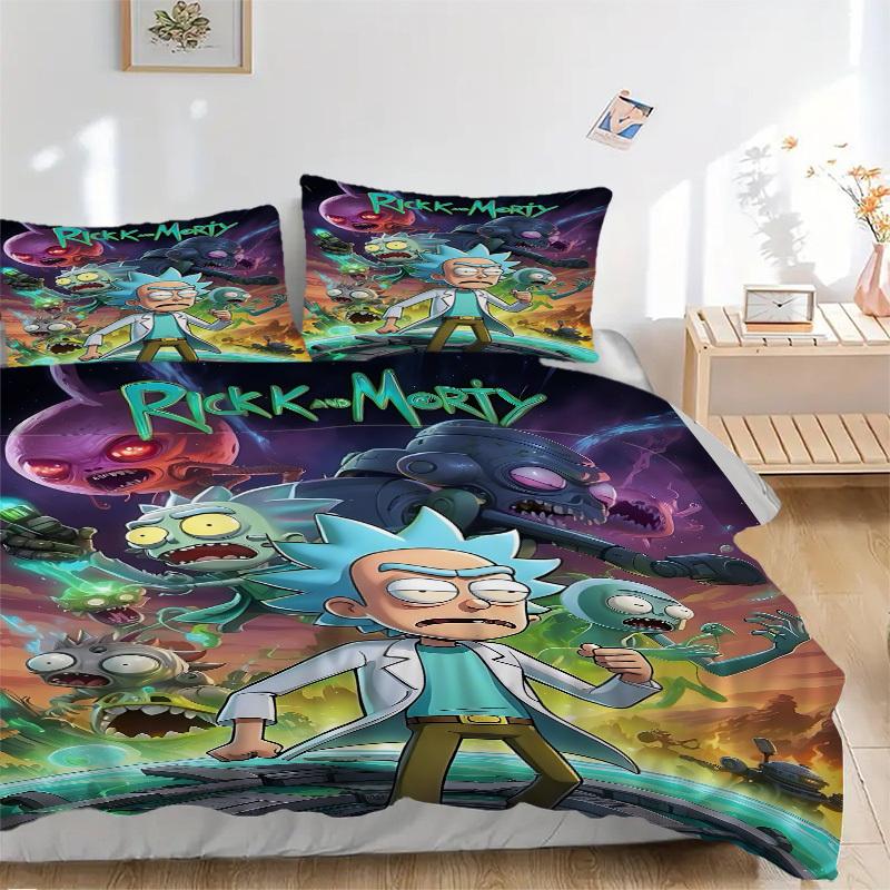 3pcs Rick_and_Morty Duvet Cover Set, 1 Duvet Cover + 2 Pillowcases (No Insert), Cozy Bedding, Bedroom Set, Easy Care, Durable yy251103082