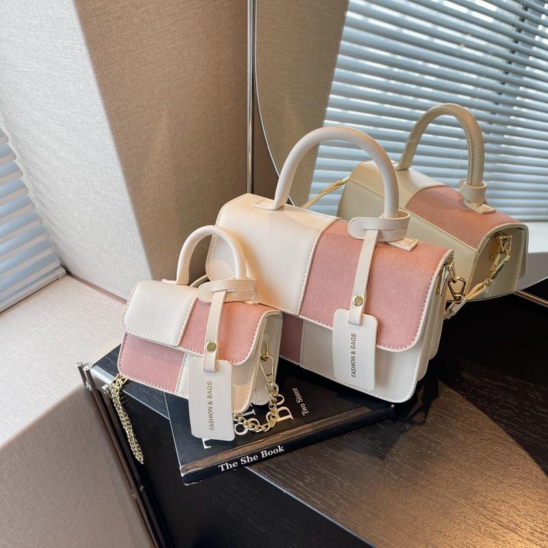 Fashion contrasting color simple handbag new trendy casual small square bag retro shoulder messenger bag bag women